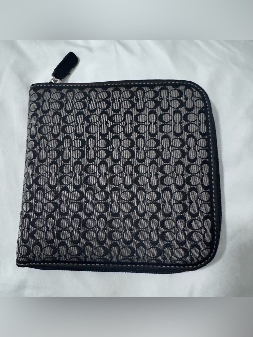 Coach Black and Gray Signature Zip CD Case